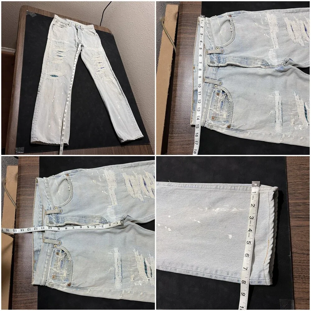 Levis 501 Jeans Sashiko Flannel Double Knee Thrash Vintage Levi USA 1990s 30x30